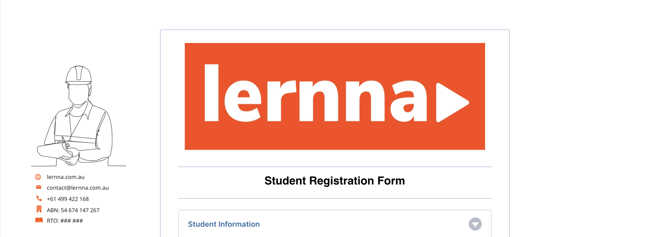 Access Lernna's student registration form