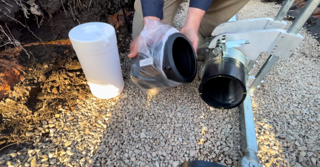 Lernna trainer demonstrating electrofusion jointing technique on PE pipe